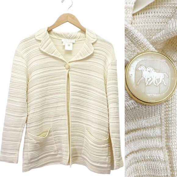 Vintage 80s Escada Cardigan Textured Shimmer Ecru Open Front Size 34 EU Small US - Picture 10 of 10
